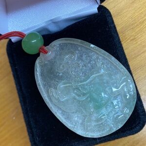 Carved Green Jade Pig Pendant Necklace on Adjustable Red Cord